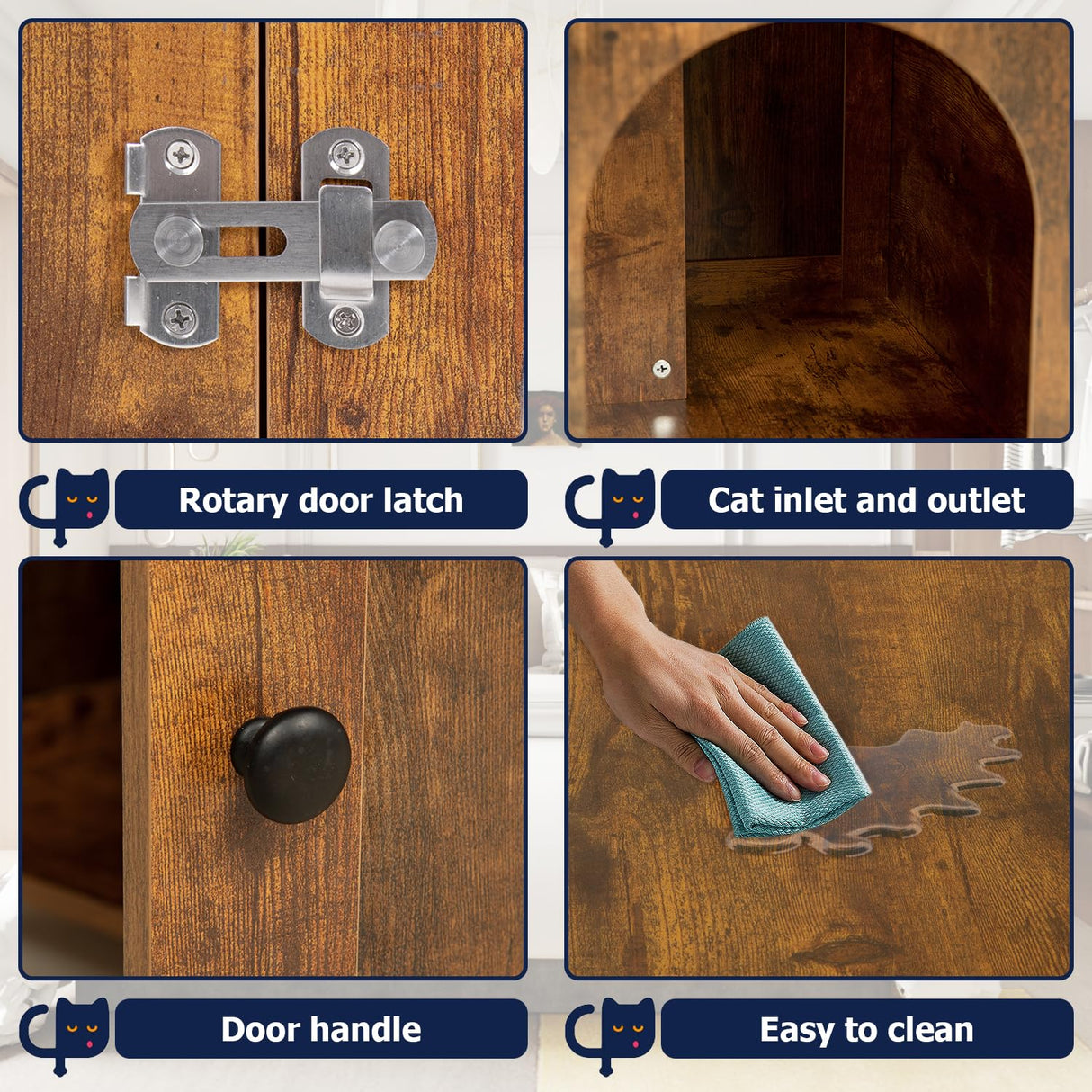 BestPet Cat Litter Box Enclosure Furniture Hidden,Wooden Cat Washroom Furniture Storage Cabinet Pet Crate House End Table with Removable Divider,Large Enough,Fit Most Cats and Litter Box BestPet