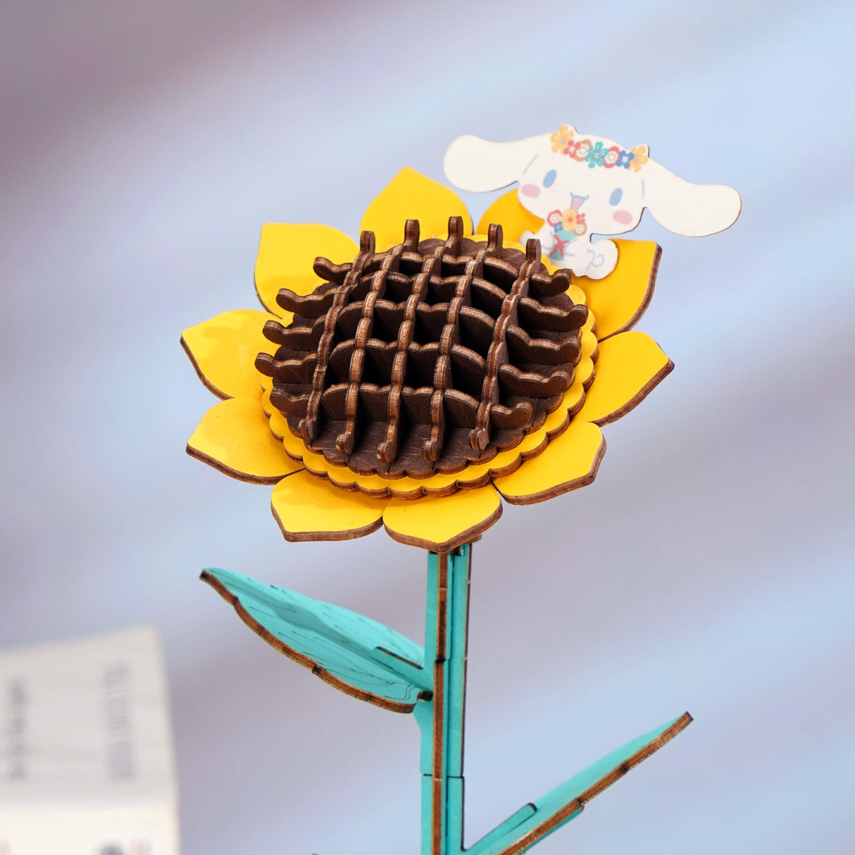 Hands Craft Hello Kitty and Friends Cinnamoroll Sunflower 3D Wooden Puzzle Kit | DIY Flower Model | Arts & Crafts | Creative Hobby Kits | Cinnamoroll Character | Wood Building Set Hands Craft