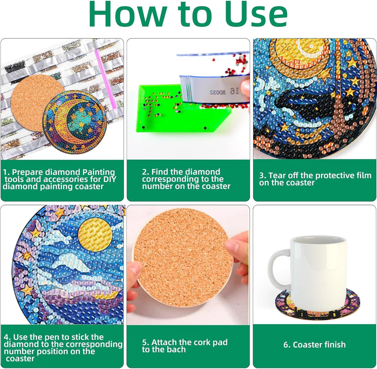 8 Pcs Diamond Art Coasters Moon Diamond Painting Coasters Kits with Holder Cork Pads DIY Moon Diamonds Art Painting Coaster Set for Adults Beginners Crafts Supplies mrpwnle