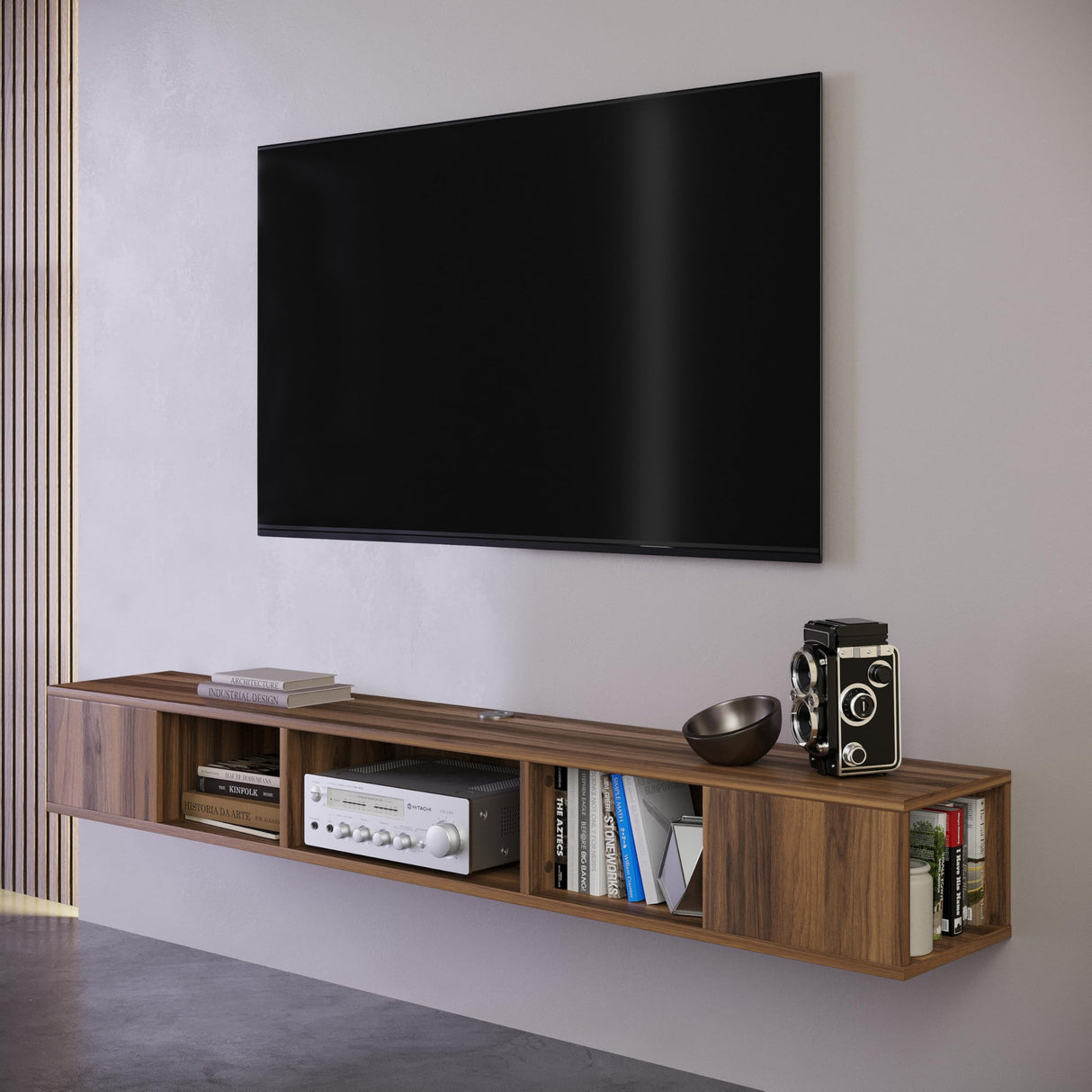 Atelier Mobili Modern Floating TV Stand Wall Mounted, Wall Mounted Entertainment Center, Modern TV Console, Walnut Color, TV Floating Shelf, ATELIER MOBILI THE LEADER OF THE INTERCHANGEABLE FURNITURE
