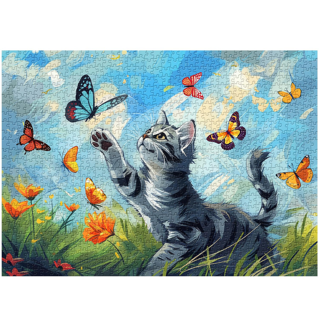 Cat Puzzles for Adults 1000 Pieces, Butterfly Cats Flower Jigsaw Puzzles, Animal Cute Kitten Challenging Puzzle as Wall Decor PPuzzling