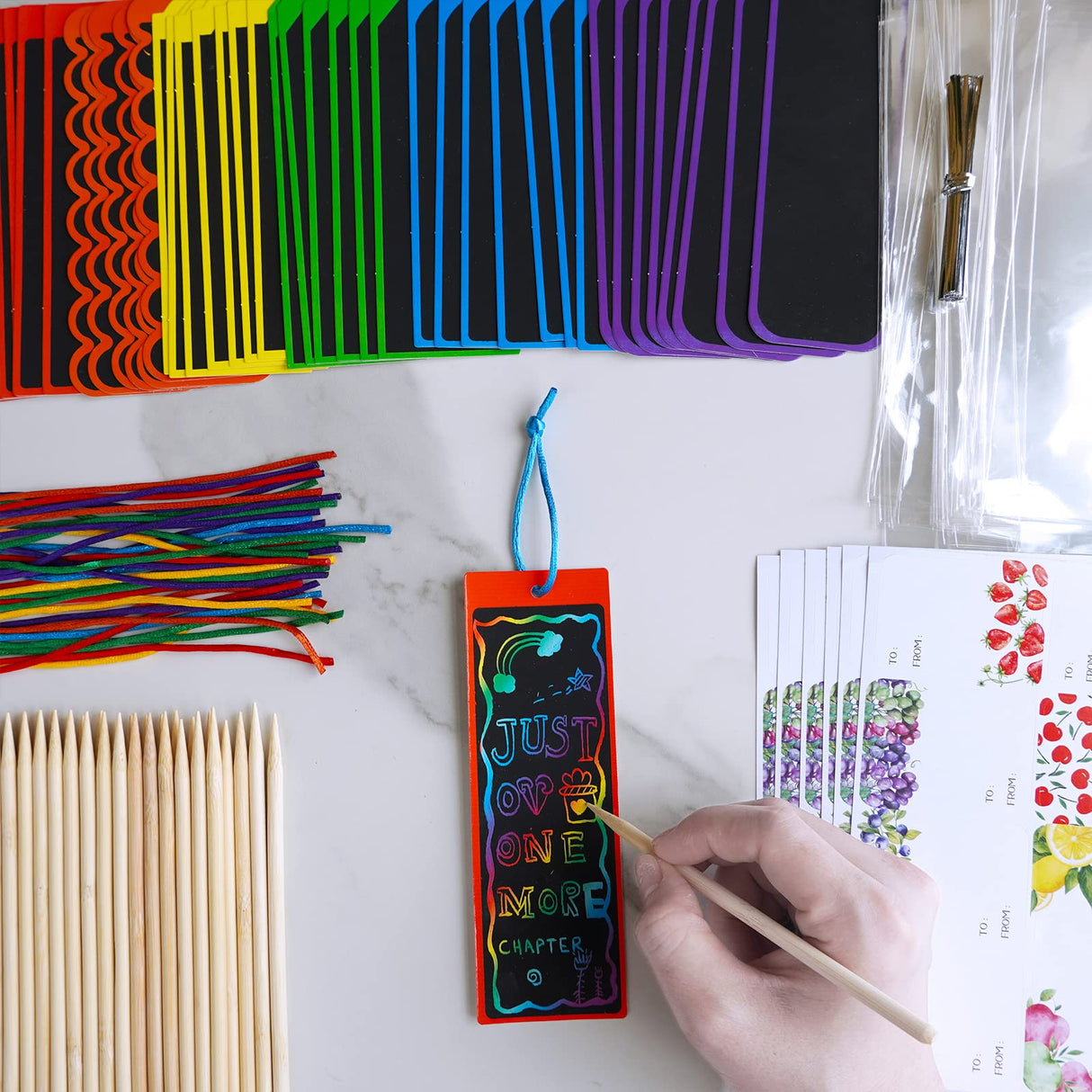 Winlyn 48 Sets 6 Styles Magic Color Scratch Bookmarks Craft Kits Rainbow Scratch Paper Art Sets for Kids Students Party Favors DIY Bookmarks Bulk with Scratching Tools Ribbons for Classroom Activities Winlyn