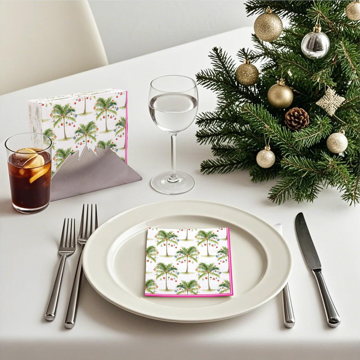 WRAPAHOLIC 50Pcs Christmas Paper Napkins - Tropical Ornament 3-Ply Disposable Luncheon Napkin for Christmas Party Supplies Tableware, Xmas Holiday - 6. 5 x 6.5 In WRAPAHOLIC