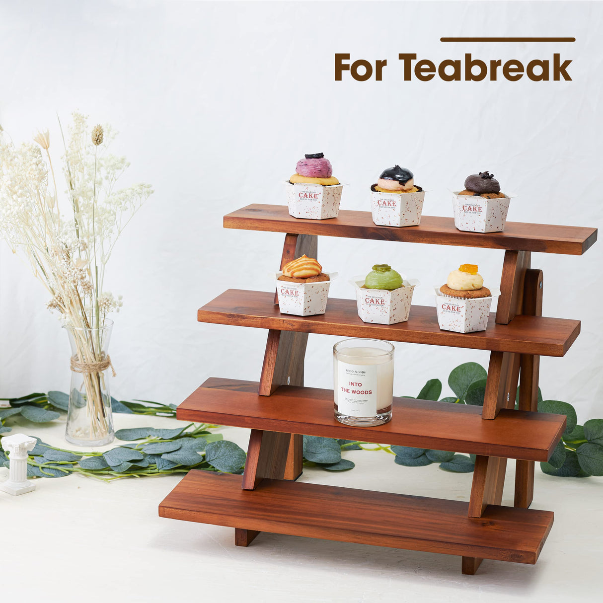 Tidita Acacia Wood Cupcake Display Stand - 4 Tiered Riser for Vendors Organizer - Wooden Cupcake Cookie Stands for Dessert Decorative Tables - Appetizer Serving Shelves Farmhouse at Party Wedding Tidita