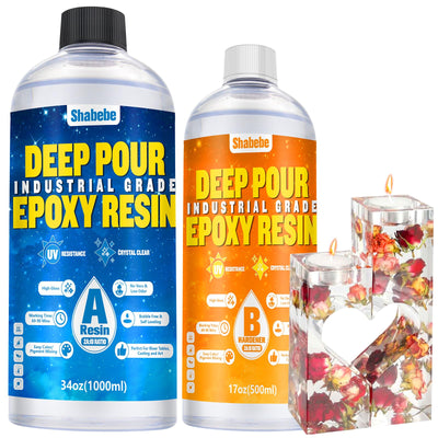 Deep Pour Epoxy Resin 51OZ, Shabebe 2024 Upgarde Epoxy Resin for 2-4" Pour Depths, Bubble Free & High-Gloss Art Resin, 2:1 Food Safe Casting Resin for DIY Molds, River Table,Wood,Bar Tops, Countertops
