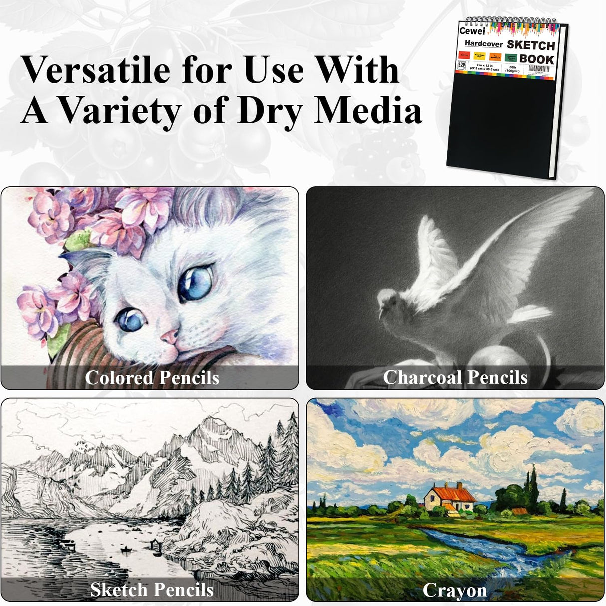 9" x 12" Sketch Book, Top Spiral Sketchbook, 100 Sheets Sketch Pad, (68 lb/100 GSM) Drawing Paper Pad, Drawing Notebook for Kids, Artist Sketchbook for Drawing, Illustration, Classroom Must Haves. Cewei