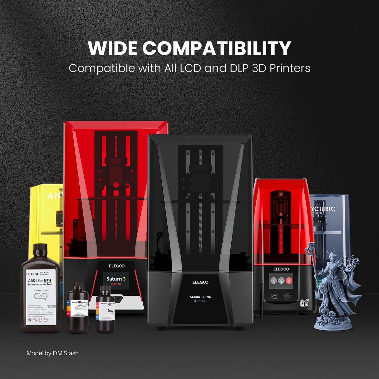 ELEGOO ABS-Like 3D Printer Resin 3.0, 405nm UV-Curing Photopolymer Resin for Mars Saturn Jupiter MSLA DLP LCD 3D Printing with Strength and Toughness, High Precision, Low Viscosity, Translucent 2000g ELEGOO