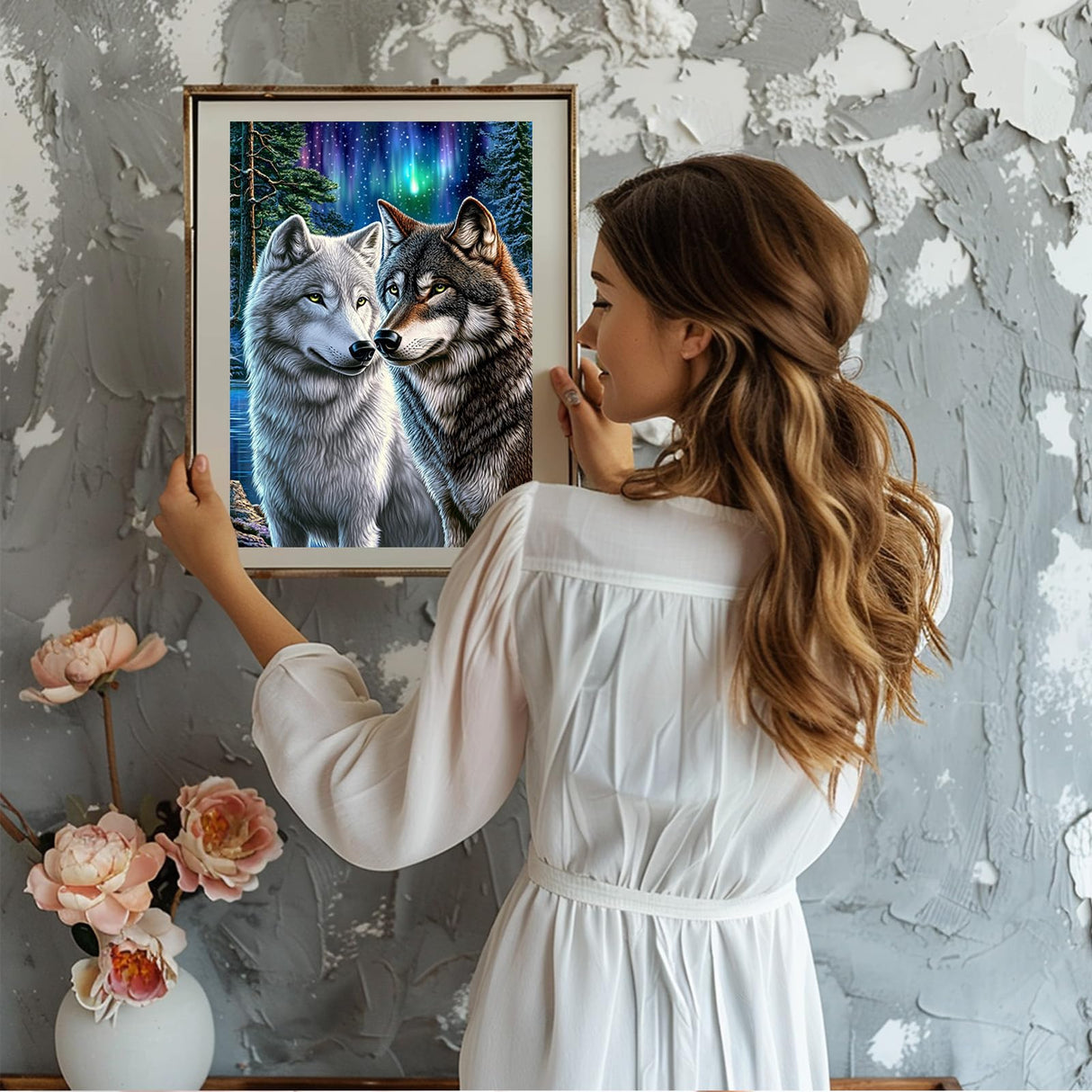 GHHKUD Diamond Painting Kits Two Wolves for Adults, DIY 5D Animals Diamond Painting, Full Drill Wolf Couple Diamond Art Kits Art Pictures for Relaxation Gifts Home Wall Decor 30x40cm GHHKUD
