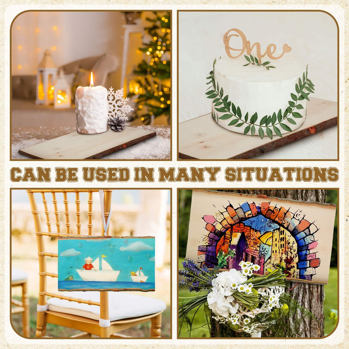 Briwooody 6 Pcs Hollow Wood Plank Live Edge Woodslab Unfinished Wood Boards for Crafts Rustic Wooden Plaque for DIY Burning Home Decor Weddings(11 x 7-9 Inch) Briwooody