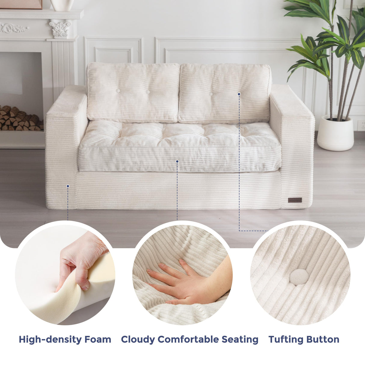 MAXYOYO Bean Bag Chair for Adults, Upholstered Floor Sofa with Armrests, Loveseat Boneless Couch with Tufted Cushion & Backrest, Sofa in A Box, Large Bean Bag Couch for Bedroom Living Room, Beige MAXYOYO