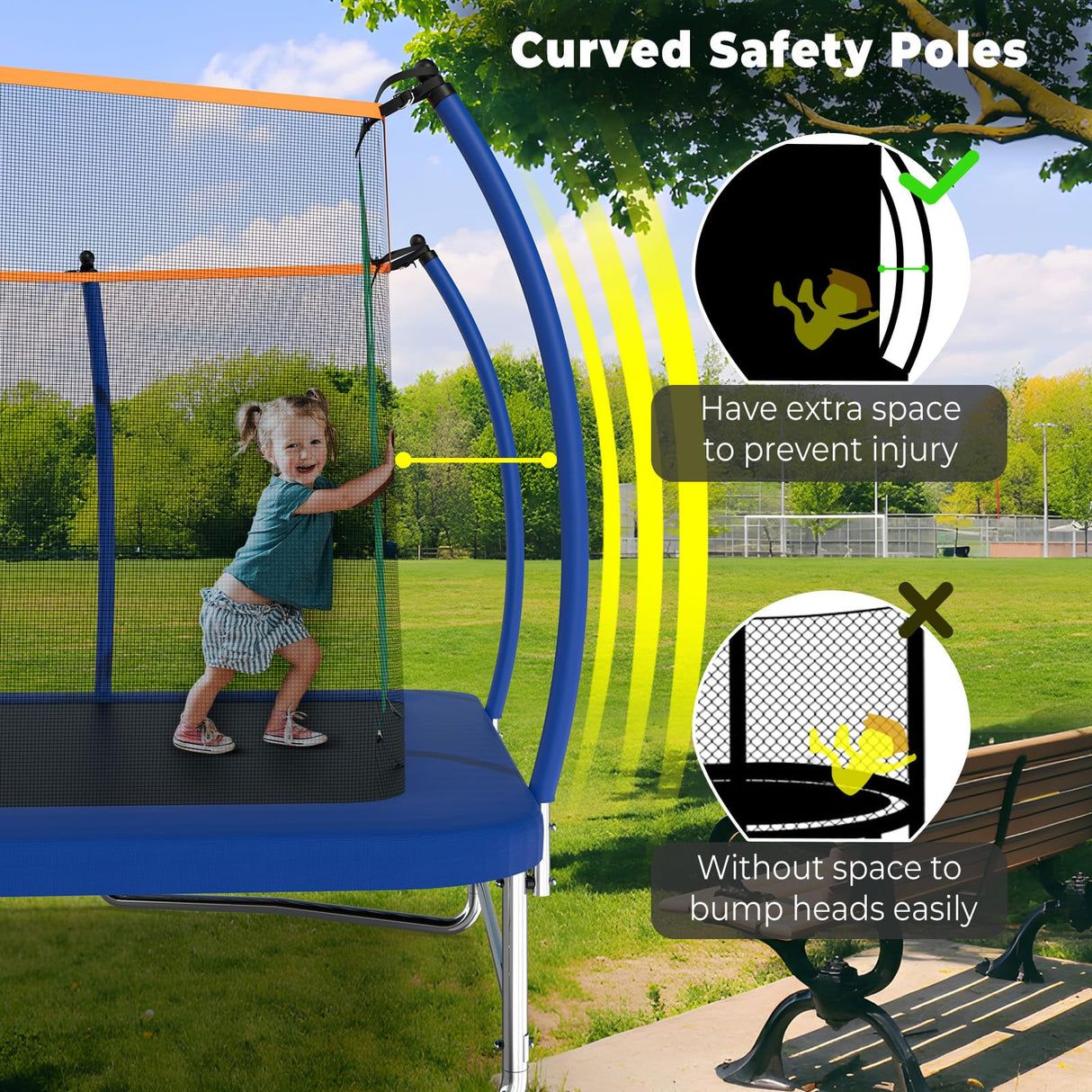 Lyromix 16FT Outdoor Rectangle Trampoline for Kids and Adults, Rectangular Trampoline with Curved Poles, Pumpkin Trampolin with Light, Sprinkler, Soccer and Storage Bag Lyromix