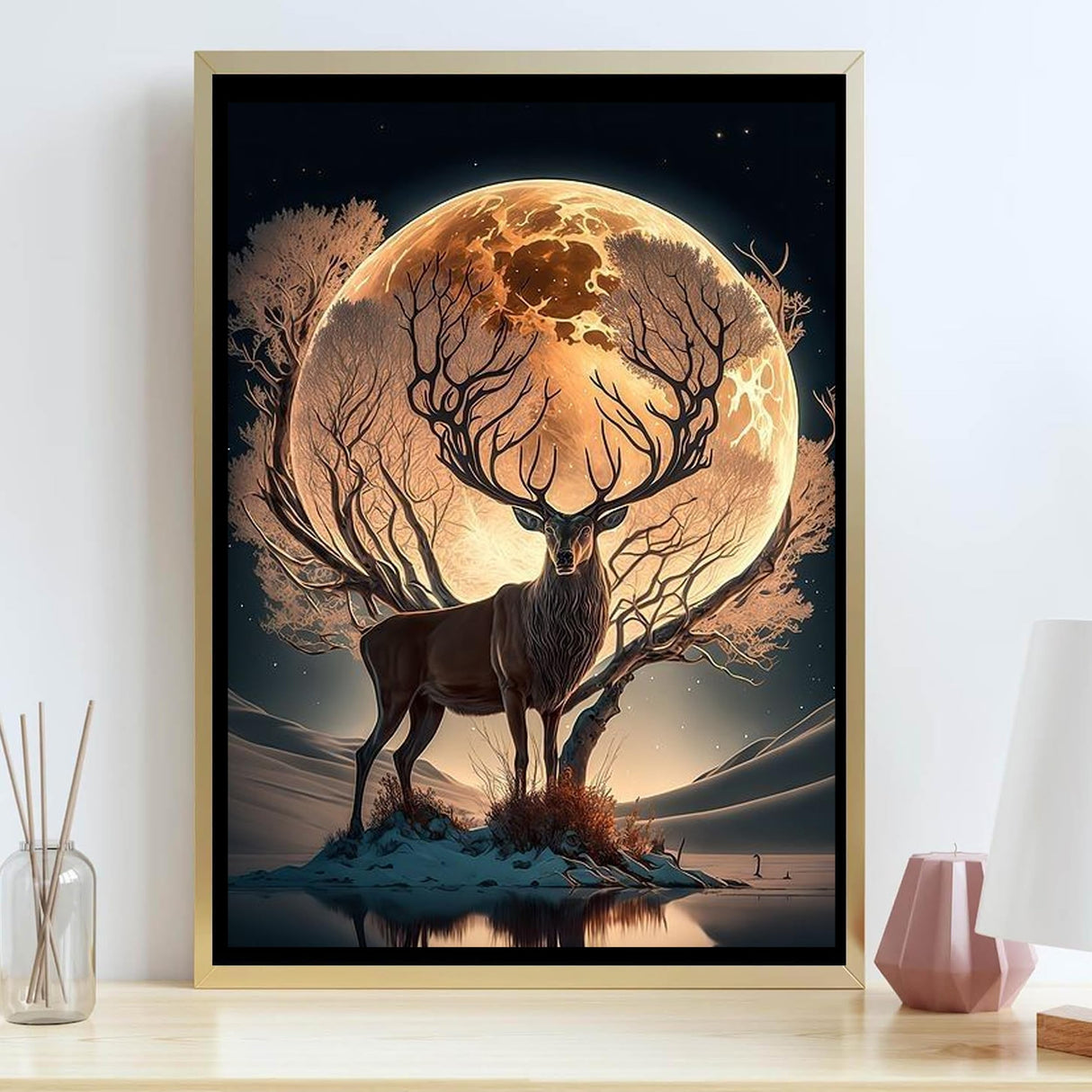 GMETINC Moon Deer Diamond Painting Kits for Adults, Elk DIY 5D Diamond Art Kits Full Drill Diamond Dots Paintings with Diamonds Gem Art and Crafts Home Decor 12x16inch GMETNIC