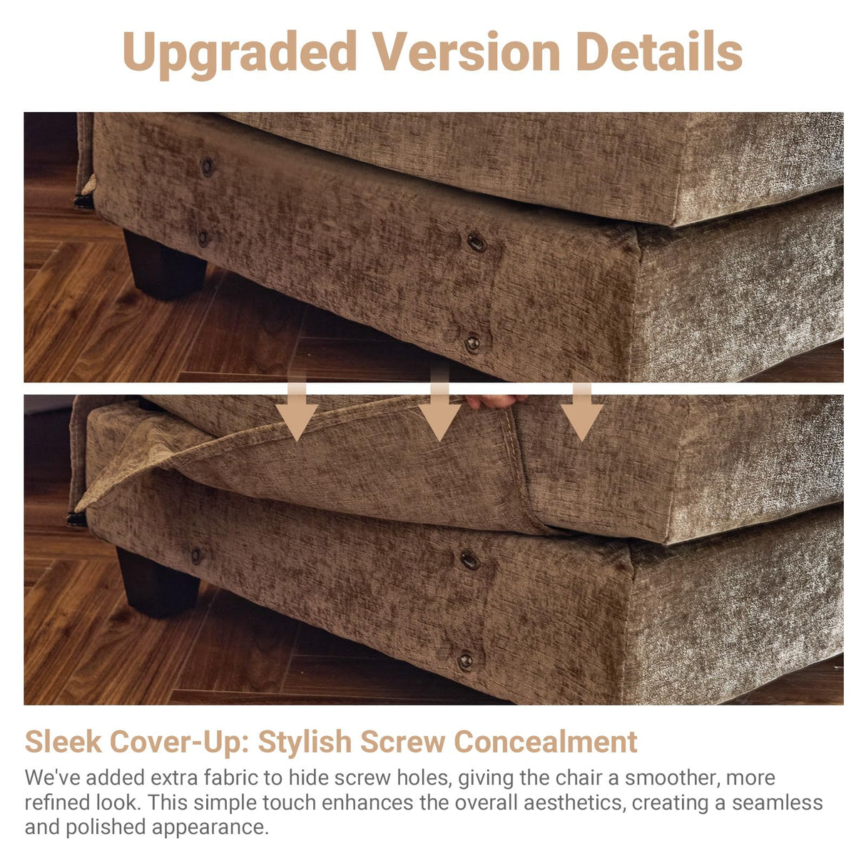 VINGLI Convertible Sectional Loveseat Sofa with Deep Seat &Movable 2-Layer Ottoman, Oversized L-shape Cloud Sofa with Chaise & Armrests, 2-Seat Sofa for Small Spaces & Apartment, Chenille, Light-Brown VINGLI