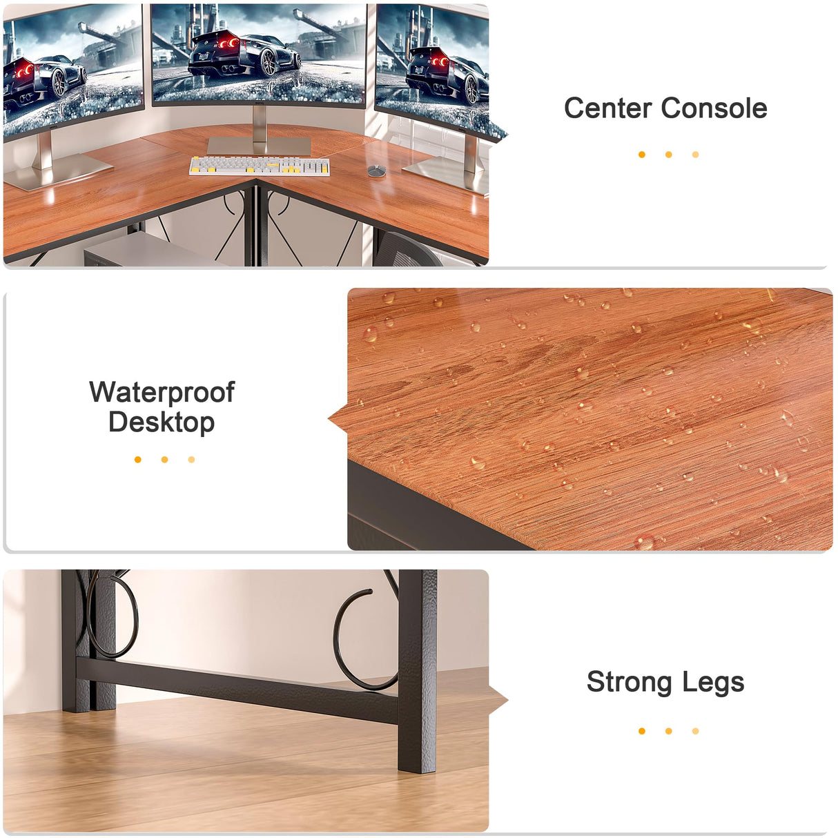 VECELO 59"x59" L Shaped Desk for Computer Gaming Multi-Usage Long 2 Person Table for Home Office Sturdy Writing Workstation, Easy Assembly/Saving Space, Rustic Brown VECELO