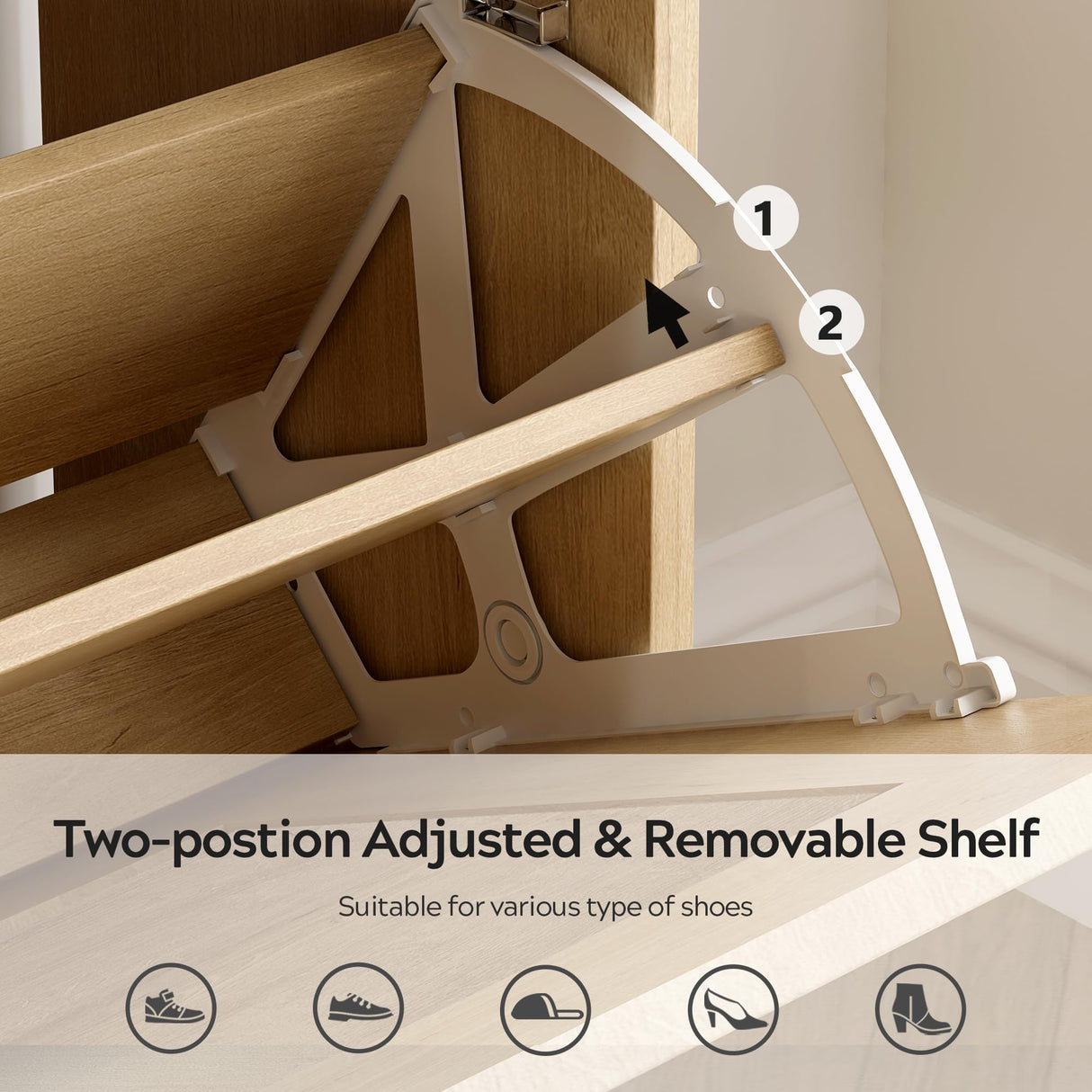 EYYTHUNG Shoe Cabinet with 2 Flip Drawers, Rattan Farmhouse Shoe Organizer, Boho Wooden Hidden Slim Narrow Shoe Rack Cabinet for Entryway, Hallway, Natural Oak EYYTHUNG