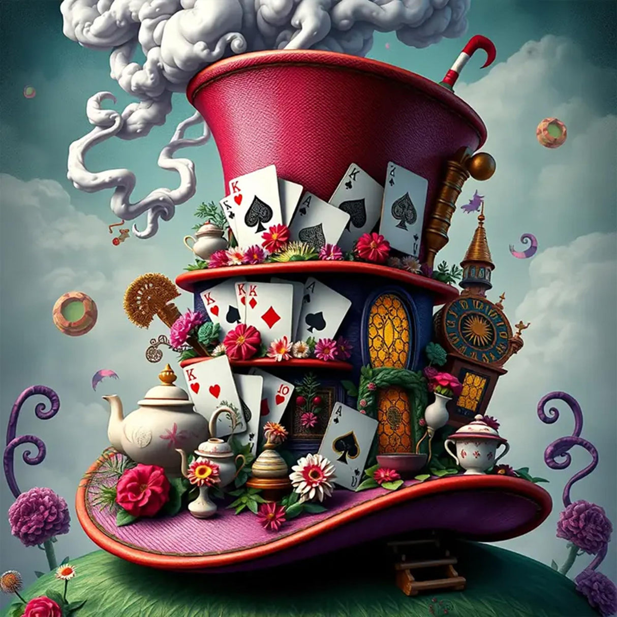 1tonine DIY 5D Fantasy Hat Diamond Art Kits for Adults-Playing Cards Full Drill Round Diamond Dots Paint by Numbers Kit-Red Hat Diamond Painting Gem Arts and Crafts for Home Decor and Gifts 1tonine