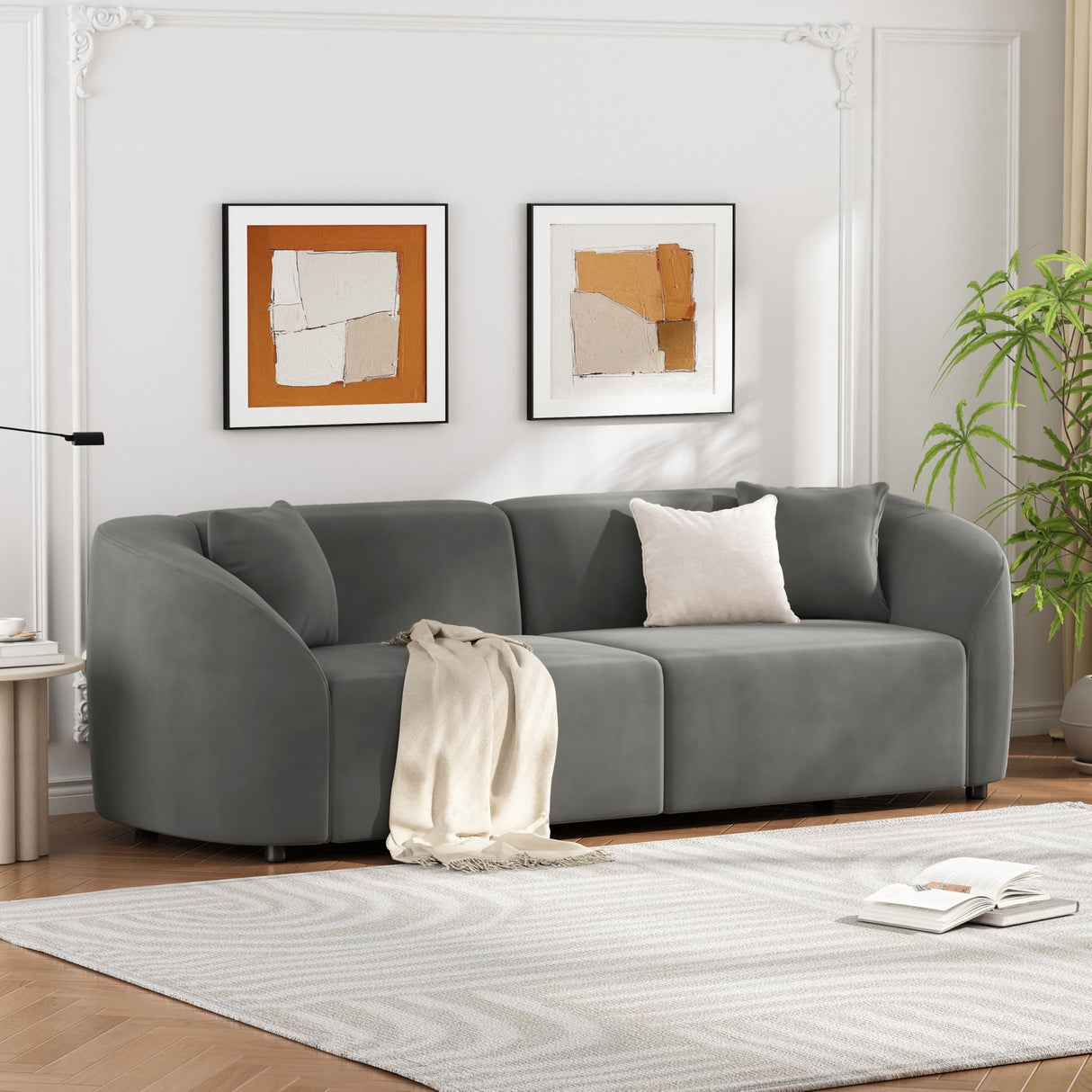 Christopher Knight Home 87.50" Curved Oversized 2 Seater Sofa, Upholstered Couch Chair, Soft Seating Lounge Chair, Cozy Loveseat with Armrest, Reading Sofas for Living Room, Home Rest, Grey Christopher Knight Home