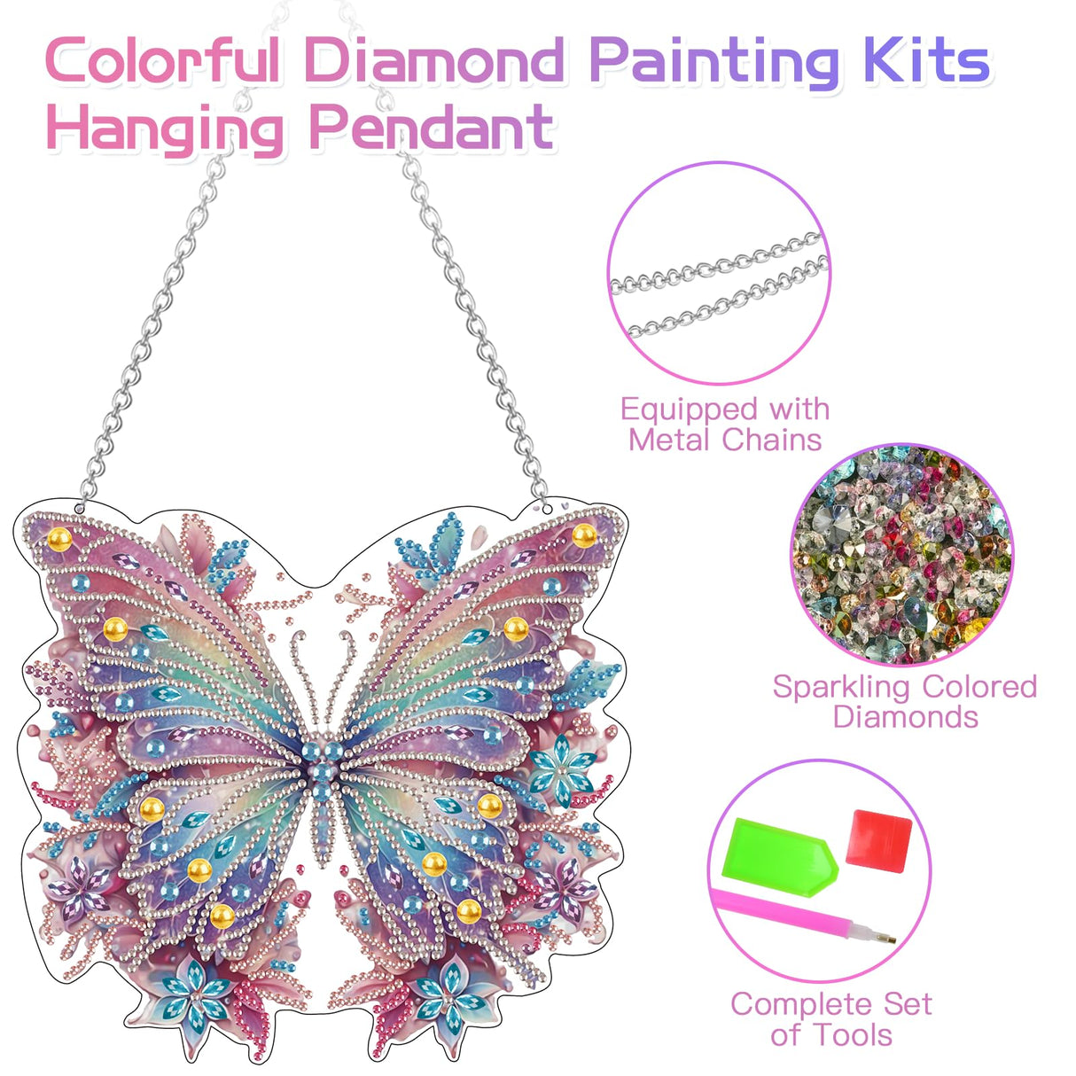 Scettar 2 Pcs Dimond Art Paintings Butterfly, Diamond Art Kits for Adults, DIY Crystal Gem Craft Painting Kit, Special Shape Diamond Art Suncatcher Hanging Ornament for Home and Garden Decor Scettar