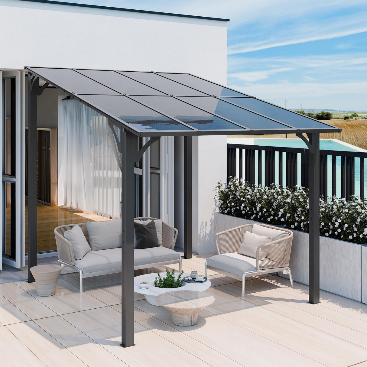 Vongrasig 10’ x 8’ Gazebo for Patio, Large Wall-Mounted Pergola Gazebo on Clearance, Outdoor Lean to Awnings for Backyard, Deck, Patio Vongrasig