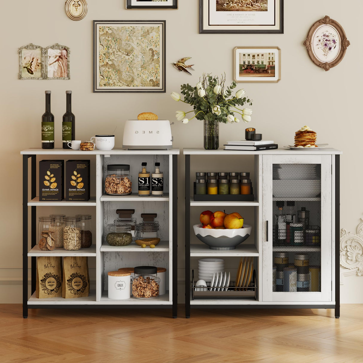 jajov 27.5'' Coffee bar Cabinet with Storage, Small Corner Coffee Stand Station for Kitchen, Farmhouse Dining Hutch Cabinet, Multipurpose Side Console Table (White) jajov