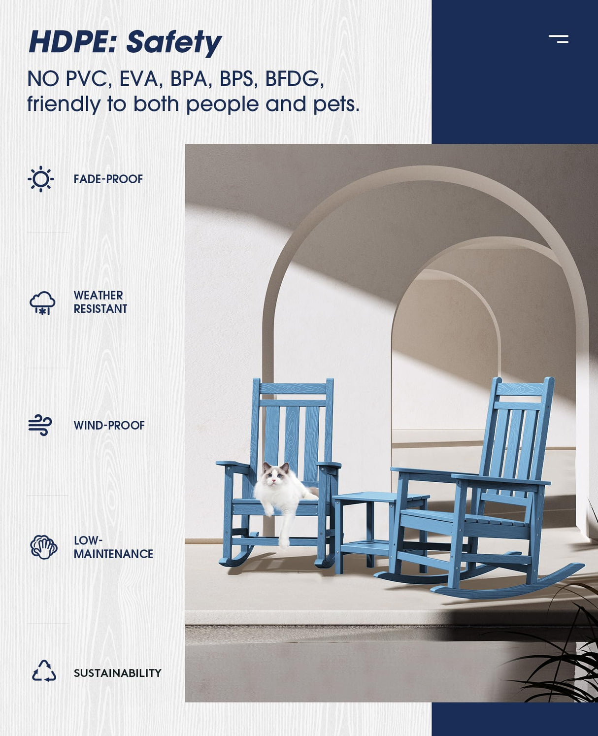 KINGYES Outdoor Patio Rocking Chair,(Plum Rocker) Blue KINGYES