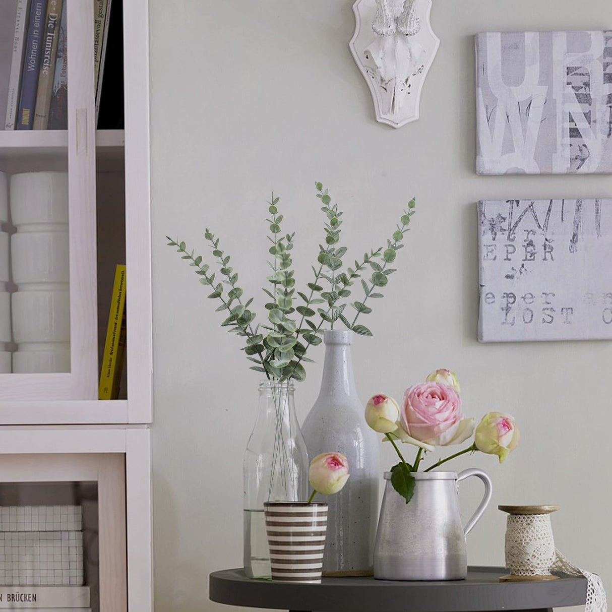 Tiyard 18pcs Eucalyptus Stems Artificial Eucalyptus Leaves Stems Artificial Fake Flowers for Home Office Flowers Bouquet Centerpiece Wedding Decoration Christmas Decor 2024 Tiyard