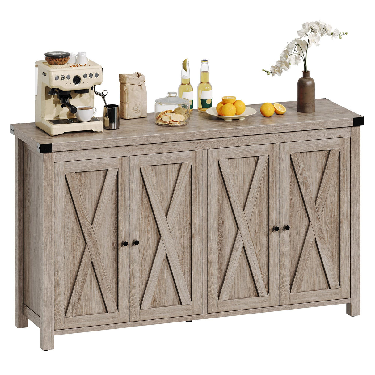 DWVO 55'' Sideboard Buffet Cabinet with Storage, Farmhouse Kitchen Storage Cabinet with Doors, Large Coffee Bar Cabinets with Adjustable Shelves for Kitchen, Living Room, Grey DWVO