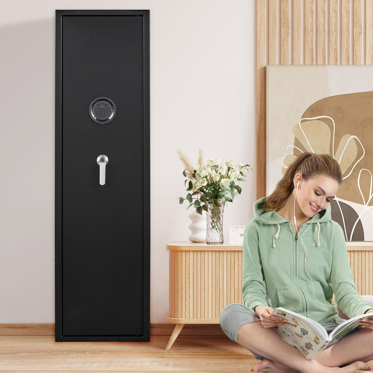 Marcree Biometric Rifle Gun Safe, Quick Access 5-6 Long Gun Safes with Removable Shelf, Gun Cabinets for Home Rifles and 3 Pistols with Mute Function, Inner Lock Box, Anti-Theft Alarm System Marcree