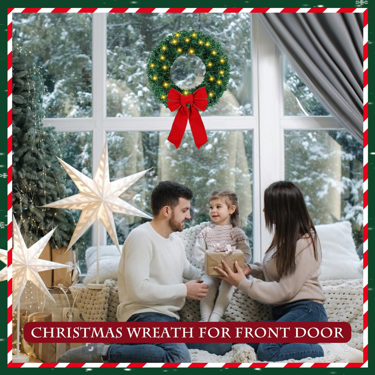 6 Pcs Lighted Outdoor Christmas Wreaths 15 Inch Cordless Pre-Lit Christmas Wreaths with Red Bow Battery Operated LED Xmas Wreath Ornaments for Windows Cabinets Outside Porch Decorations Classic Simihiran