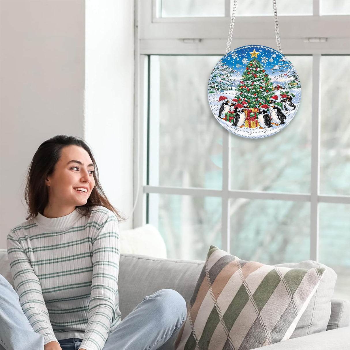 Yomiie Christmas Tree Sun Catcher Window Hanging - DIY Double Sided Diamond Painting Pendant Kit, Acrylic Diamonds Art Ornament for Front Door Sign & Indoor/Outdoor Garden Christmas Decor(8x8 inch) Yomiie