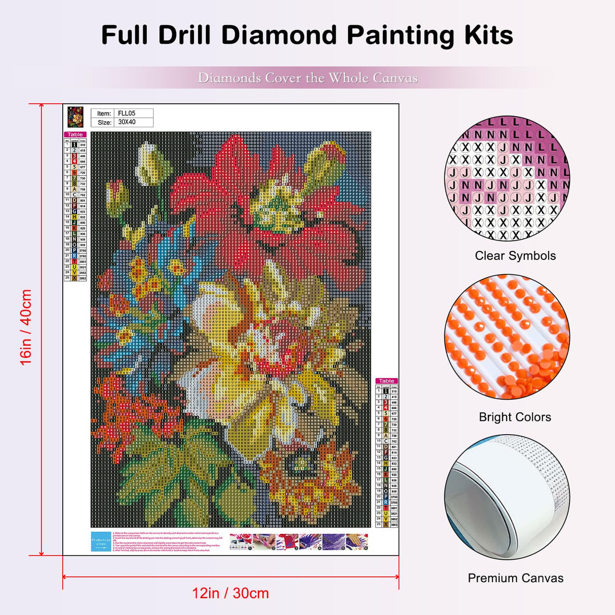 Diamond Painting Flowers-5D Diamond Art,Flowers Diamond Paintings for Adults,DIY Full Drill Paint by Diamonds Flowers Gem Painting on Canvas Perfect for Gifts and Home Wall Decor 12x16inch PHANTASYART