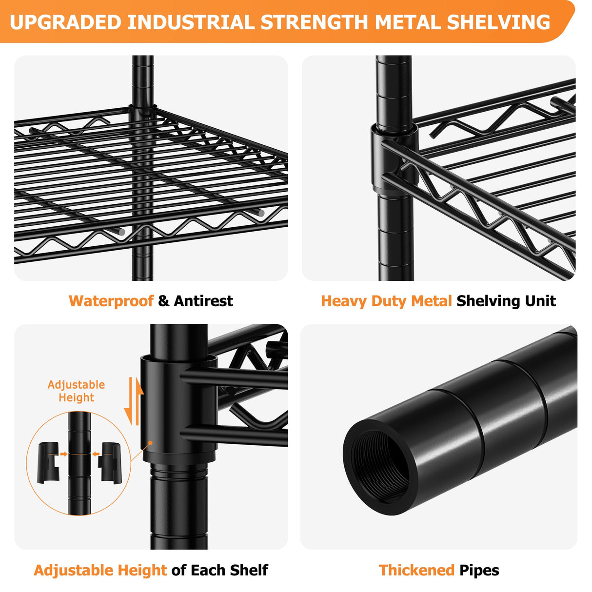 Storage Shelves Heavy Duty, 48" L x 20" W x 72" H Garage Wire Shelving Unit Loads 2000LBS, 5-tier Adjustable Metal Industrial Utility Shelf Rack for Kitchen, Laundry Room, Pantry, Warehouse, Basement ROOMTEC