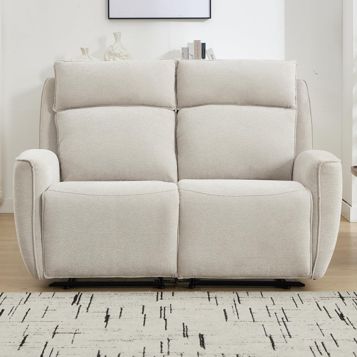 INZOY RV Loveseat Recliner Sofa Wall Hugger, Manual 2 Seat Reclining Love Seat RV Couches, Chenille Fabric Reclinable Sofa Set, Double Seater Recliner Chair for Living Room, Office, Apartment, Beige INZOY