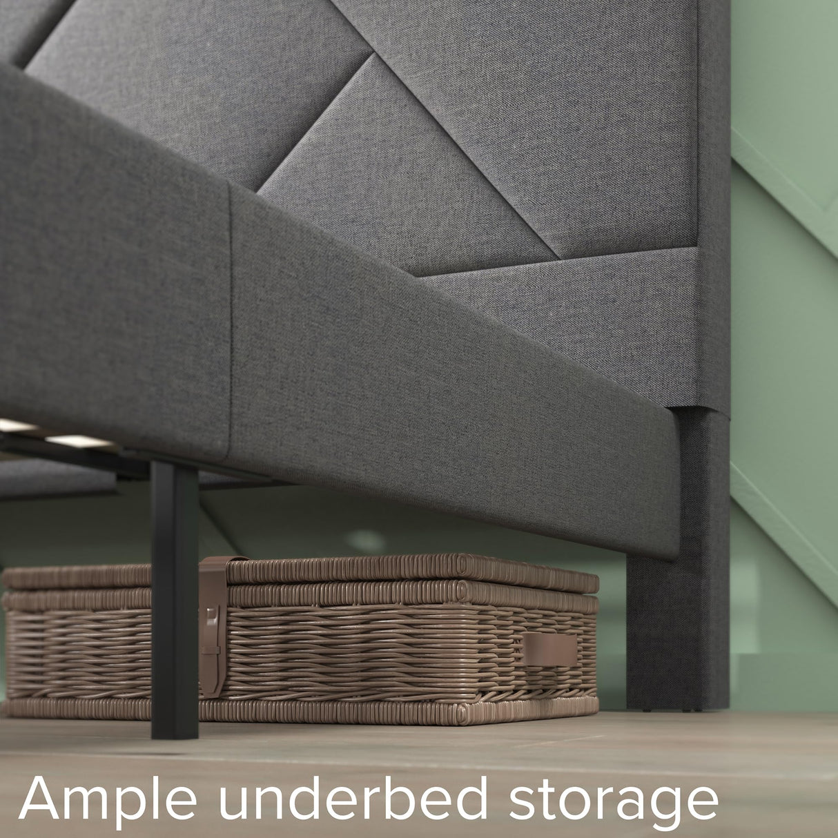 ZINUS Judy Upholstered Platform Bed Frame, Mattress Foundation, Wood Slat Support, No Box Spring Needed, Eco Friendly WonderBox (TM), Easy Assembly, Dark Grey, Queen ZINUS