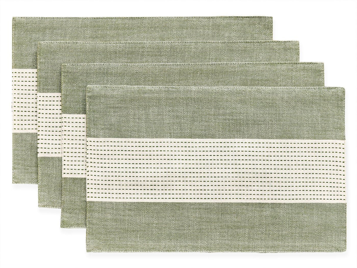Wracra Linen Placemats, 12 x 18 Inch Set of 4 Placemats, Farmhouse Macrame Place Mats for Kitchen Table and Heat Resistant-Hemstitch Sage Green 4PCS Wracra