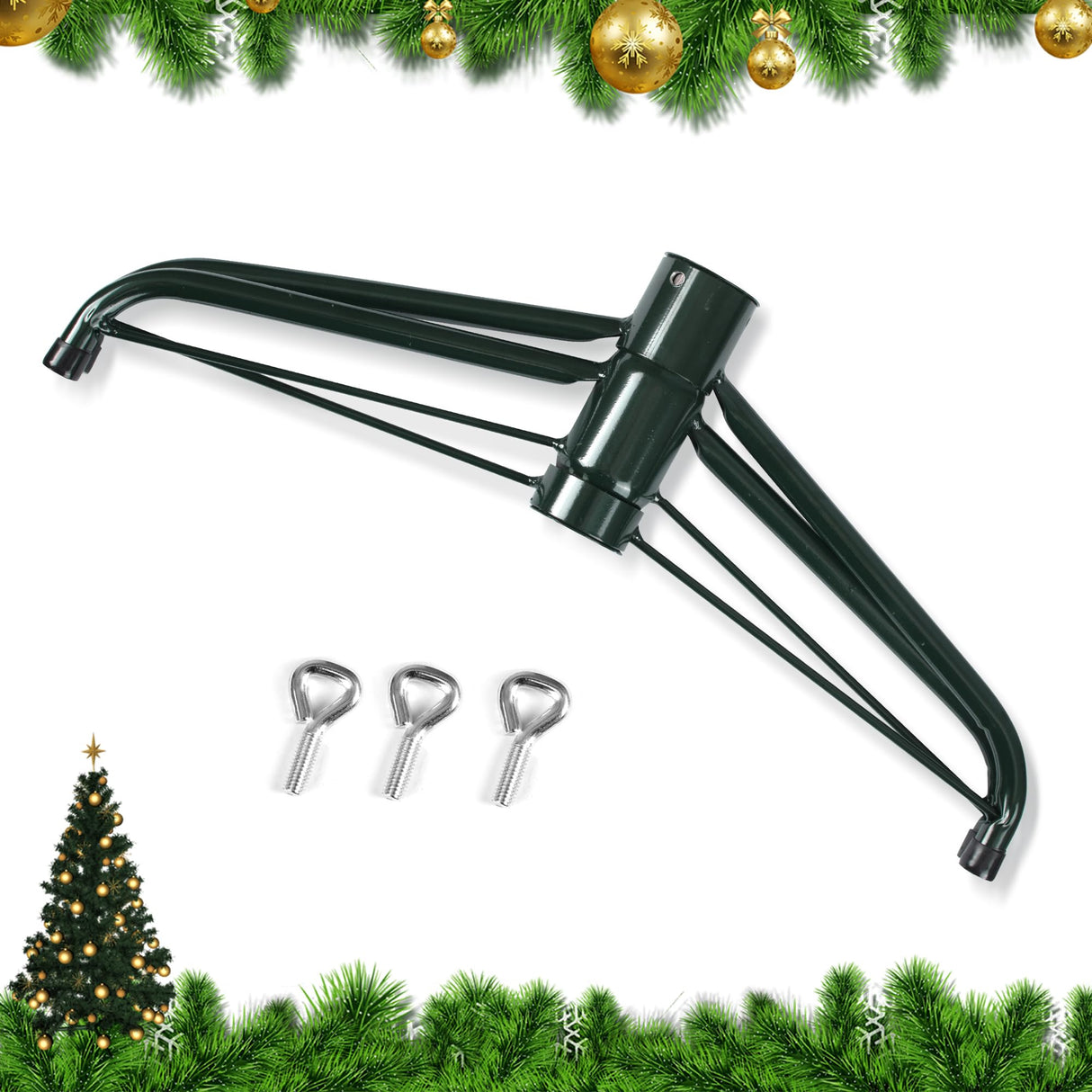 JSungo Folding Christmas Tree Stand, 16.3inch Replacement Christmas Tree Base for 4-6 Feet Artificial Tree, Metal Xmas Tree Holder Fits 0.5 - 1.37 Inch Tree Pole, DarkGreen JSungo