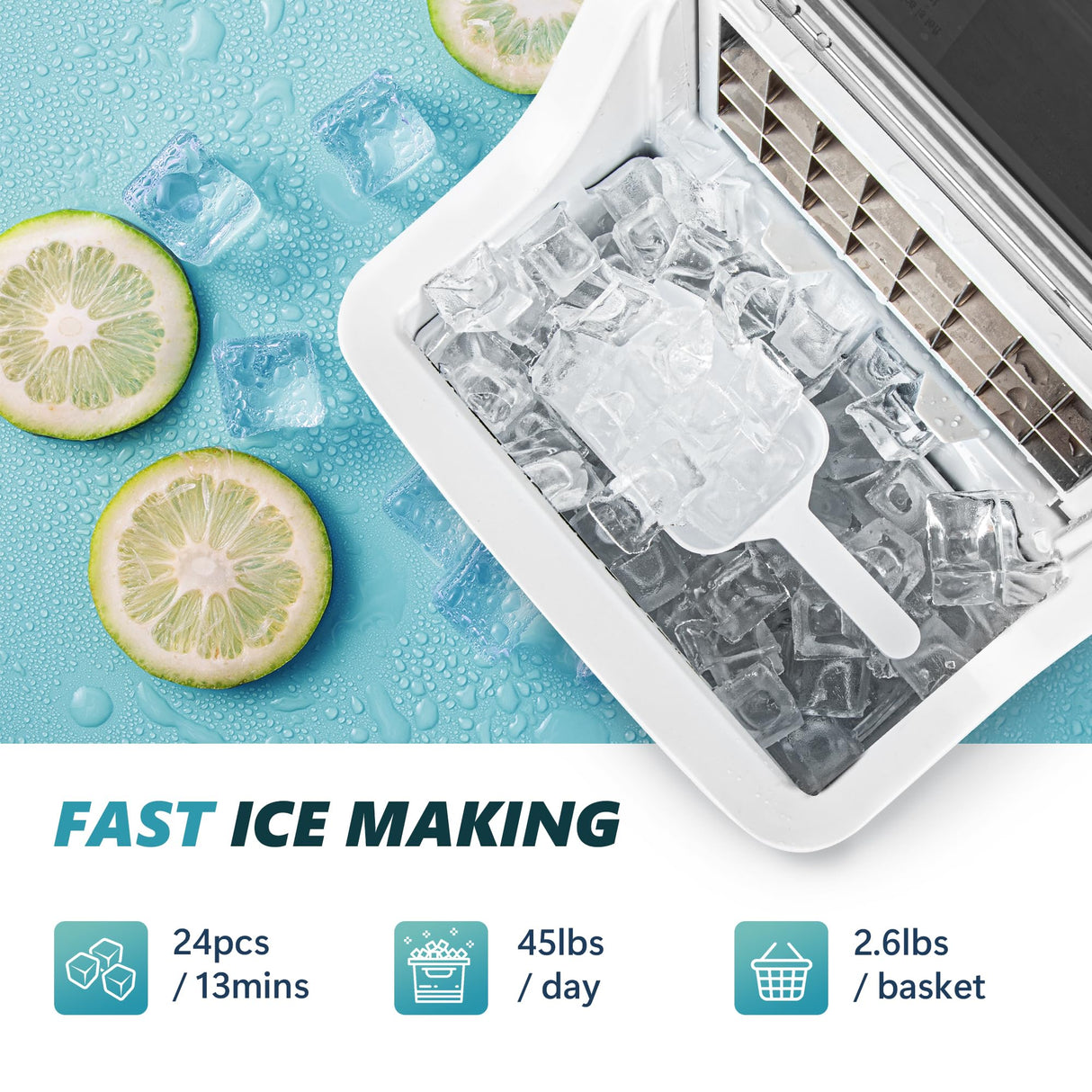 EUHOMY Ice Cube Maker Machine Countertop, 2 Ways to Add Water, 45Lbs/Day 24 Pcs Ready in 13 Mins, Self-Cleaning Portable Compact, with Ice Scoop & Basket, Perfect for Home/Kitchen/Office/Bar EUHOMY