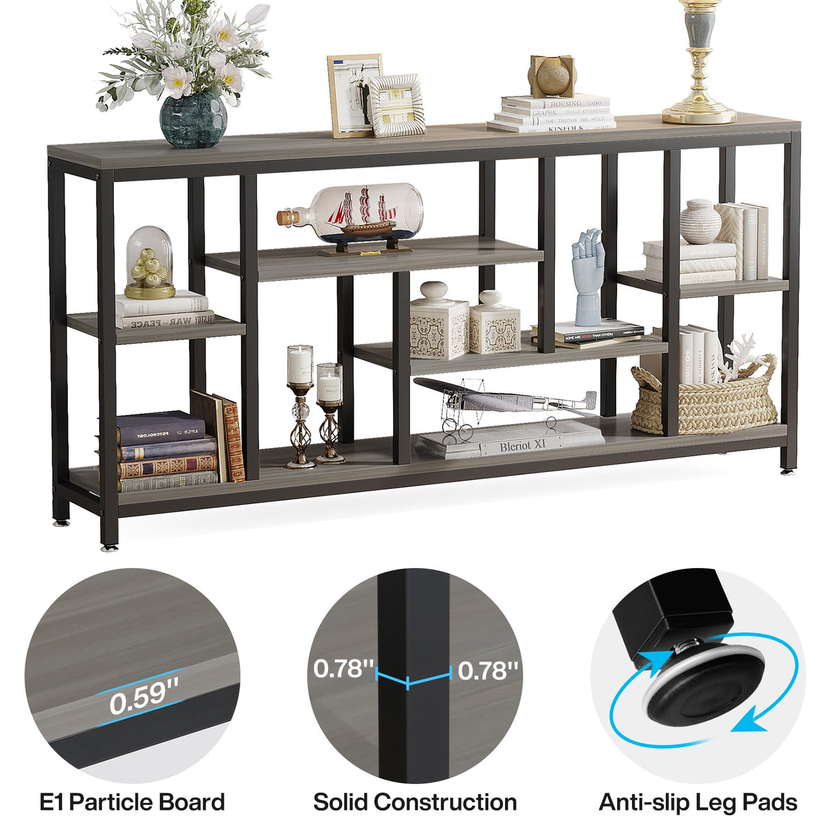 Tribesigns Console Sofa Table, 70.9 inch Extra Long Console Table Behind Couch with Storage Shelves, 3-Tier Modern Narrow Entryway Hallway Accent Table for Living Room, Grey Tribesigns