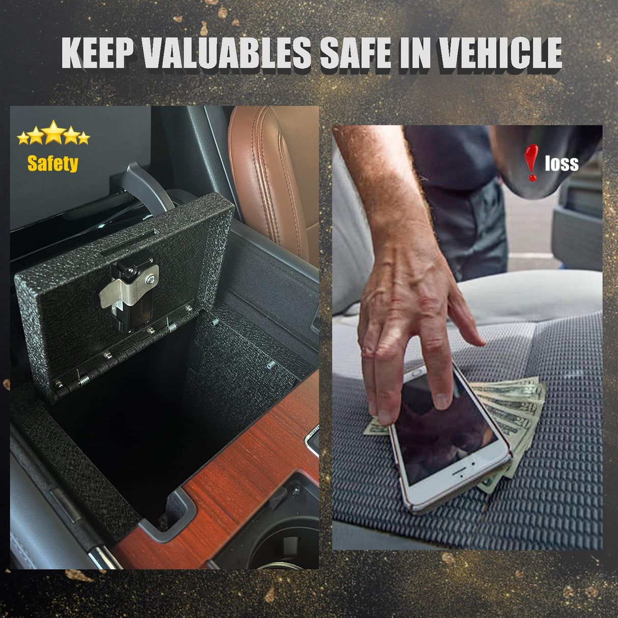 YOULAI Center Console Gun Safe - Console Gun Vault Compatible with Ford Maverick 2022-2025, High Security Armrest Lock Box with Fingerprint Lock with Key YOULAI