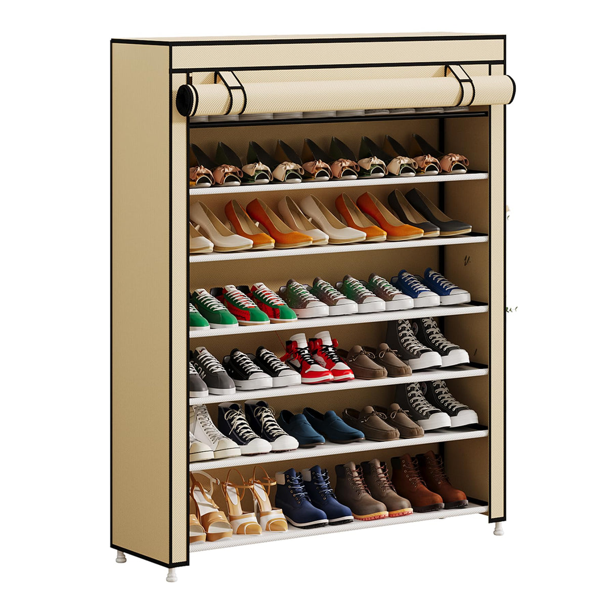 Calmootey 7 Tier Shoe Rack Organizer to Hold 35 Pairs, Portable Shoe Shelf with Nonwoven Fabric Cover for Closet Hallway, Bedroom, Entryway, Beige Calmootey
