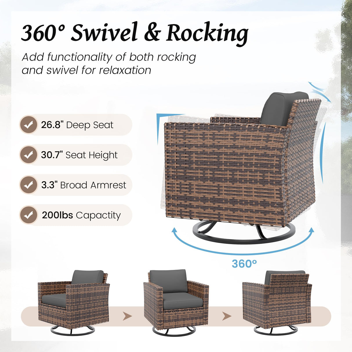 Amopatio Patio Furniture Set, Wicker Outdoor Sectional Sofa Sets, 7 Pieces Rattan Conversation Set with Storage Table, Swivel Chairs Include Waterproof, (Grey) Amopatio