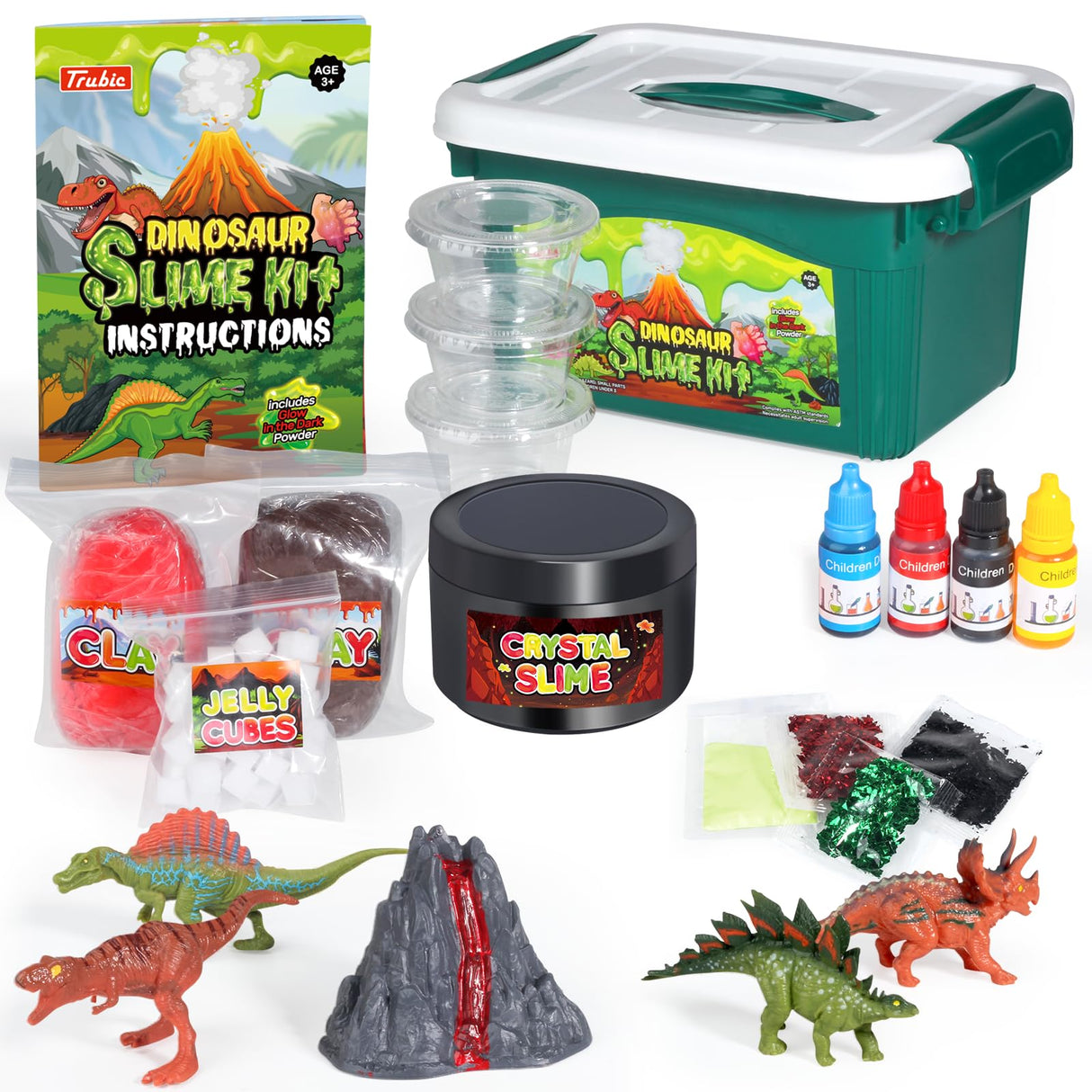 Trubic Dinosaur Slime Making Kit for Boys, Butter and Crystal Slime, Glow in The Dark and Add-ins with Storage Box, Dino Figurines with Lava, DIY Birthday Party Favors Gift Toys for Kids 6-12 Trubic