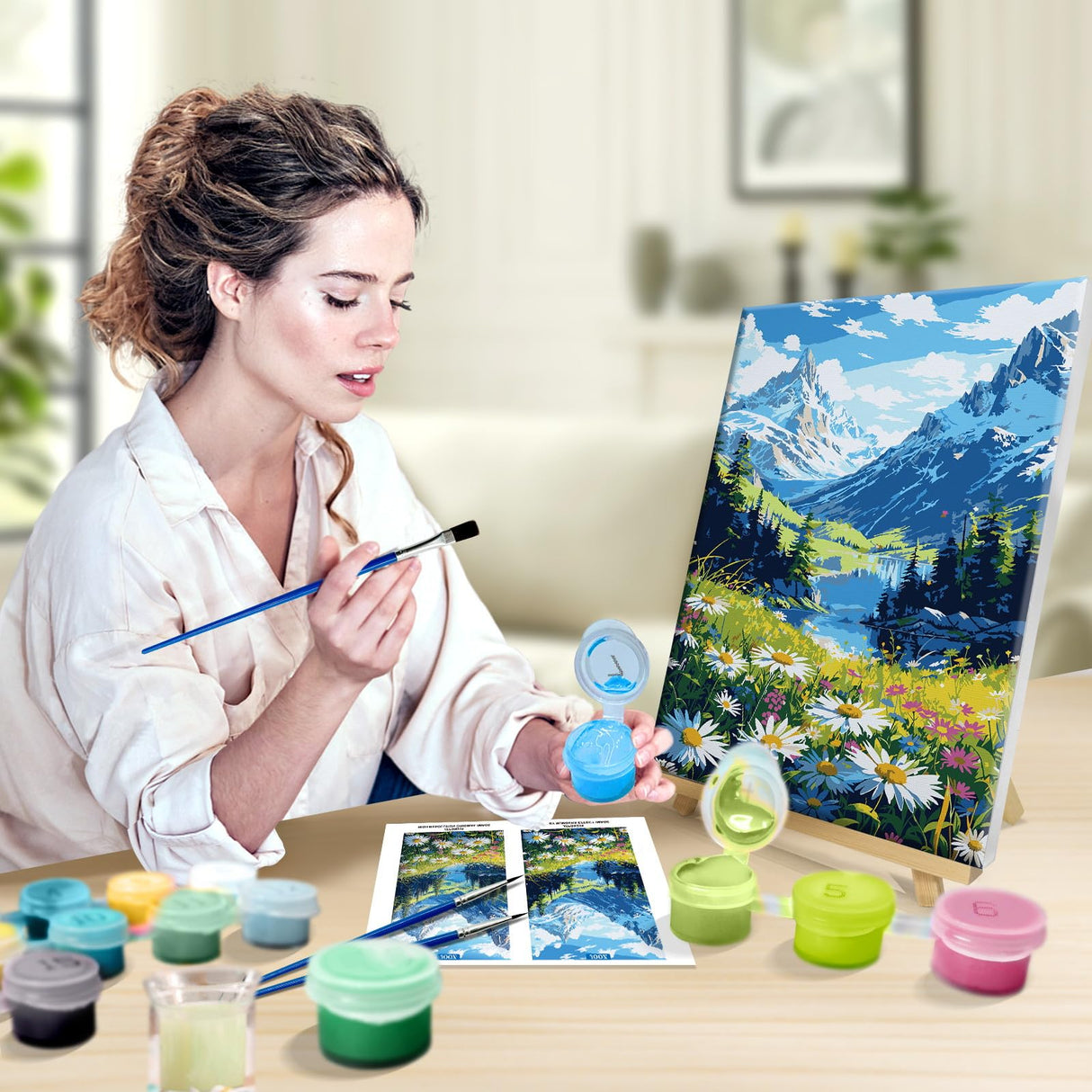 JOOZ Mountain Paint by Numbers Kit for Adults with Frame, Landscape Paint by Number with Easel, DIY Landscape Flower Adult Paint by Number Kits Framed Canvas for Home Wall Decor 8 x 12 Inch JOOZ