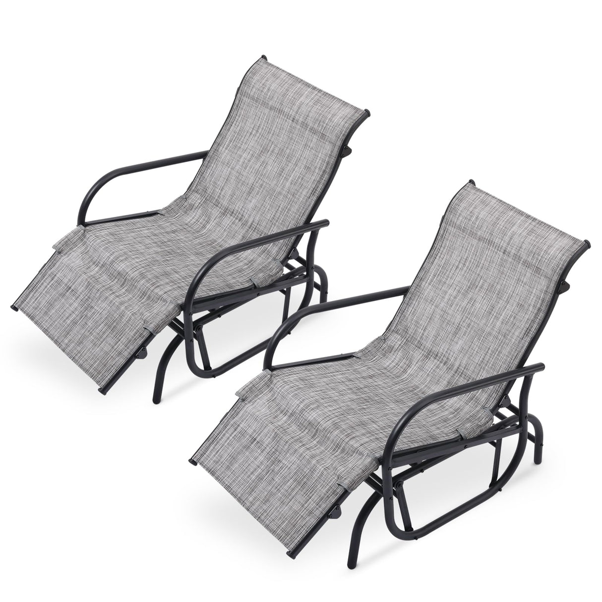 Patio Lounge Chairs Set of 2, Outdoor Glider Recliner Chair Set, 2 PCS Rocking Chairs with Breathable Mesh Fabric Swing Chairs with Foot Rest for Sunbathing, Lawn, Garden or Pool, Grey Garturects