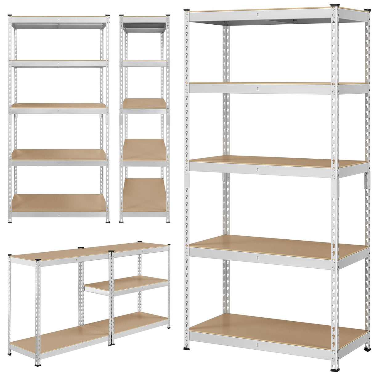 Topeakmart 4PCS 5-Tier Utility Shelves, Metal Storage Shelves Garage Shelving Unit Adjustable Garage Storage Shelves Storage Racks Heavy Duty Shed Shelving- Silver, 35.5 x 17.5 x 72 Inch Topeakmart