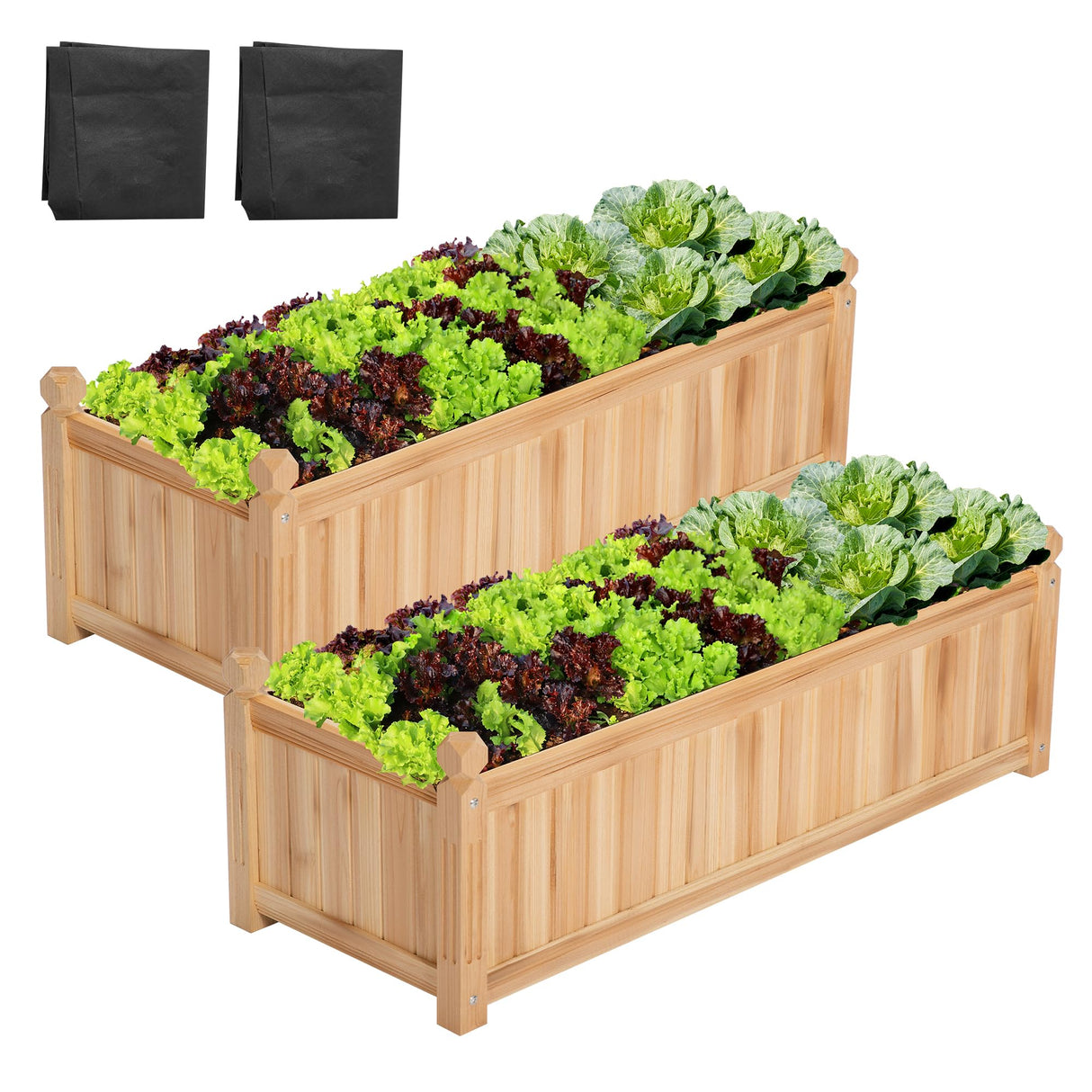 VIVOSUN 3.6 x 1.3Ft Wooden Raised Garden Bed, 43.5 x 16 x 14 Inches, Outdoor Wood Planter Box with Screwdriver and a Liner for Garden, Patio, Balcony, Backyard and Outdoors, 2Pcs VIVOSUN