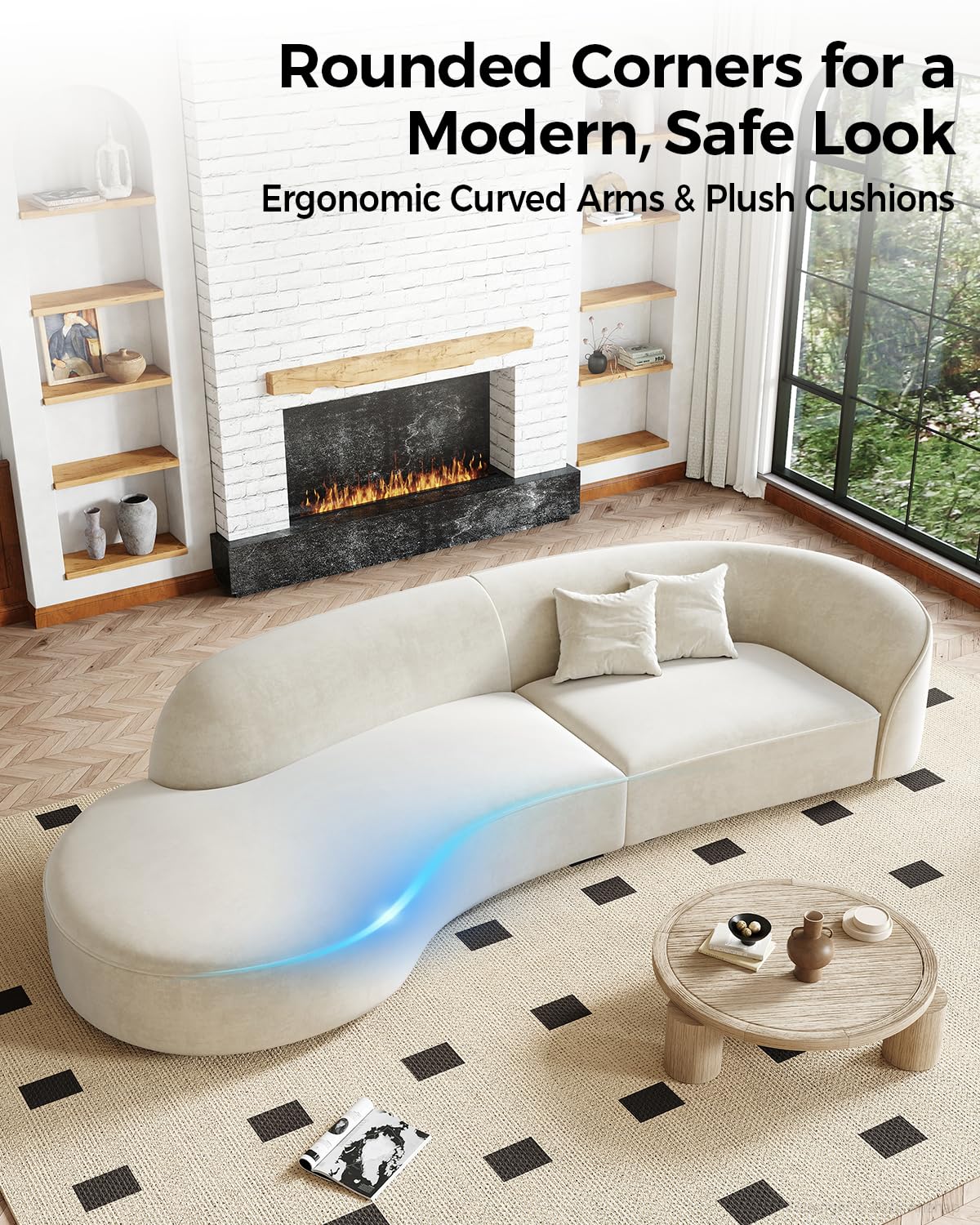 Anzhap 110" Luxury L-Shaped Curved Sofa – Modern Plush Microfiber Couch with Rounded Corners, Ergonomic High-Density Foam, Solid Wood Frame, Elegant Living Room Couch,Left Anzhap