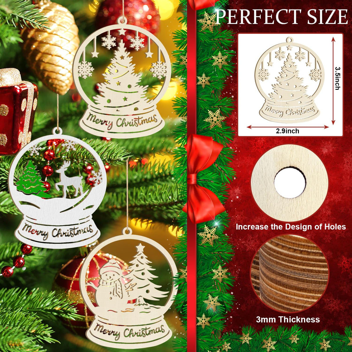 36PCS Wooden Hollow Christmas Ornaments for Paint Christmas Tree Decorations 6 Styles, DIY Blank Unfinished Wood Reindeer Santa Claus Snowman Snowflake Angle Cutouts for Crafts Winter Hanging Decora Sophena