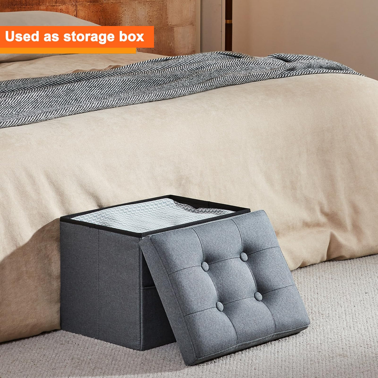 ALASDO Ottoman Storage Ottoman Footrest with Side Pocket Folding Ottoman with Srorage Small Ottoman for Living Room Study Bedroom Grey L17W13H13inches ALASDO
