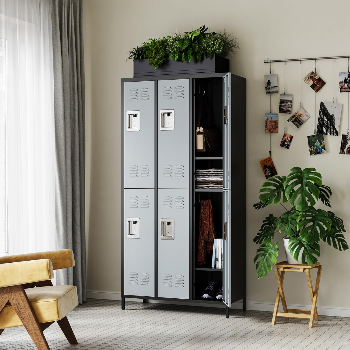 Letaya Metal Lockers for Employees-6 Door Storage Locker with Shelves and Lockable Steel Cabinet for School,Gym,Office,Staff (Black & Gray, 6 Door) Letaya
